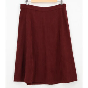 Burgundy Vegan Suede A-Line Midi Skirt Career Fall Dark Academia Twee Size 10